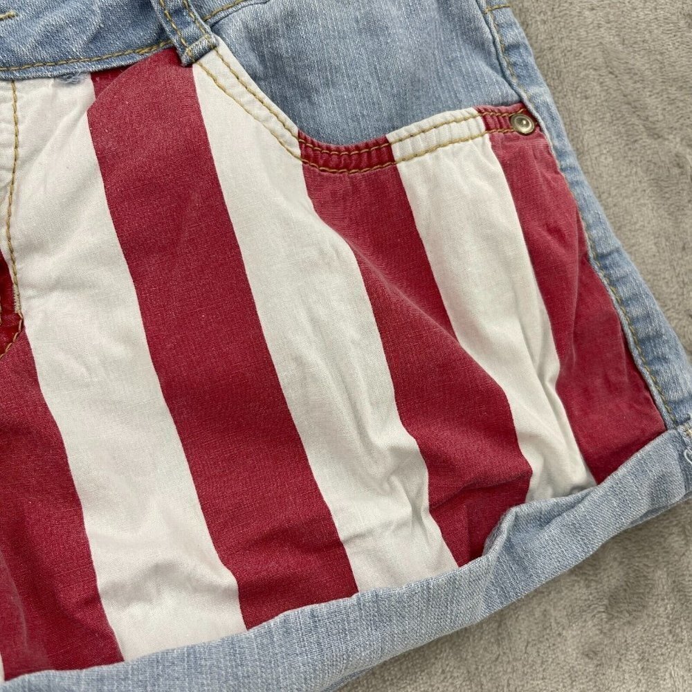 L.e.i. US American Flag Print Low Rise Denim Cuffed Shorts Retro Y2K - Picture 3 of 10